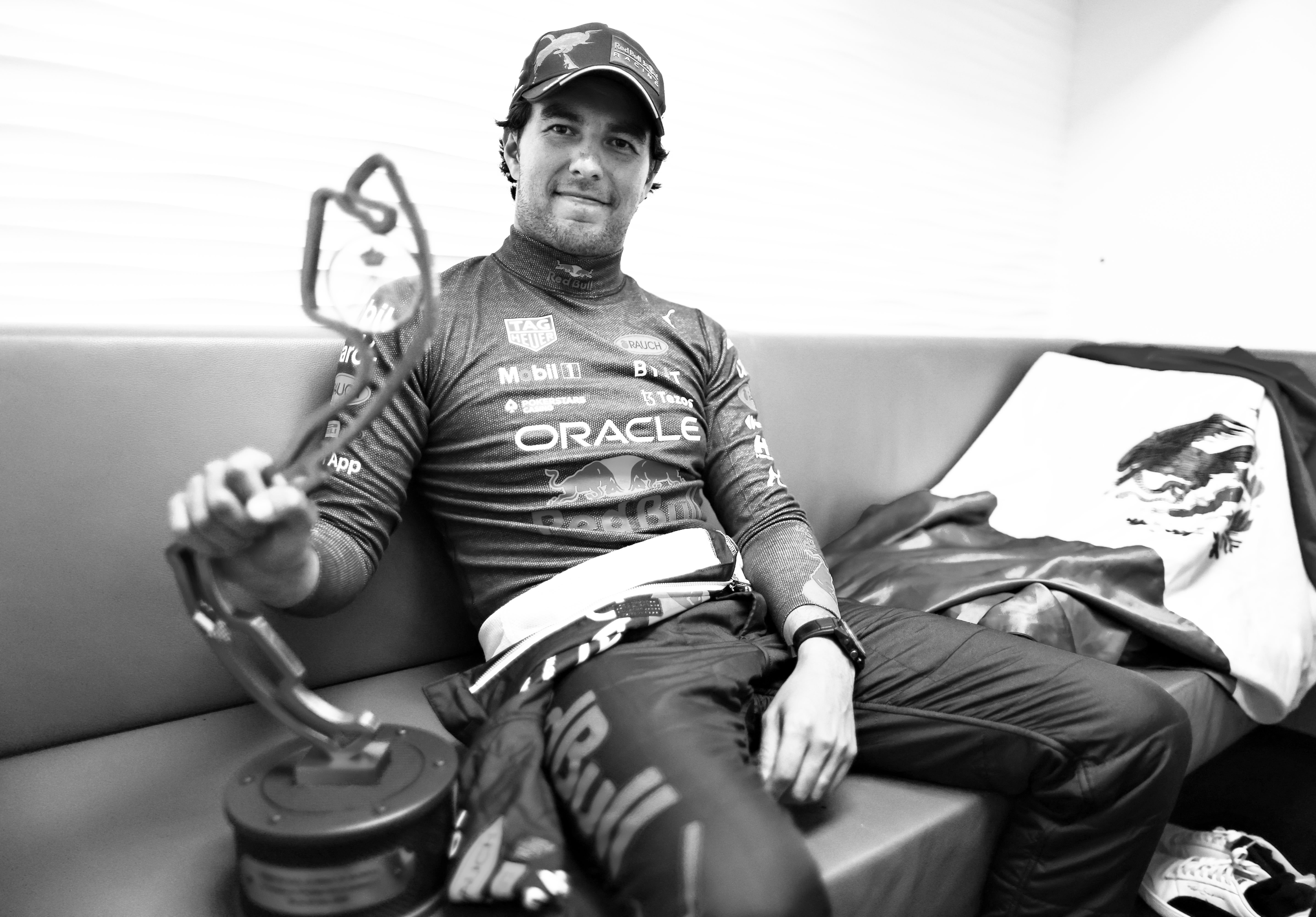 Perez with his trophy after winning the 2022 Monaco GP