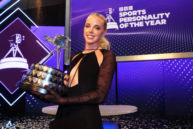 <p>Keely Hodgkinson after receiving the award for BBC Sports Personality of the Year in 2024</p>