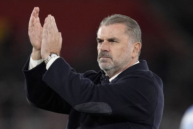 Ange Postecoglou is preparing Tottenham for Thursday’s Carabao Cup quarter final at home to Manchester United (Andrew Matthews/PA)