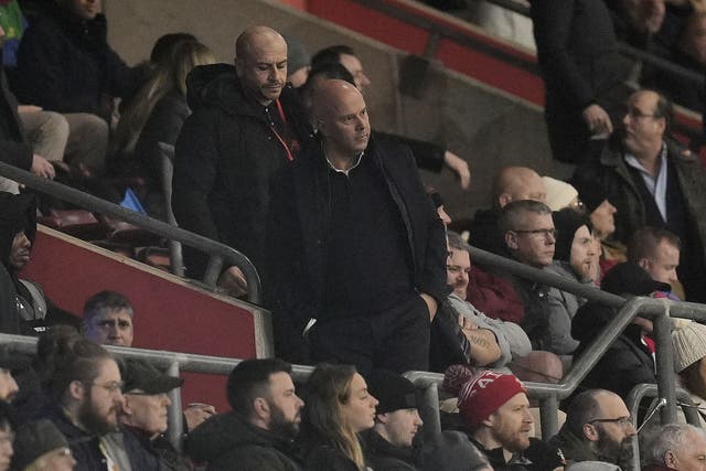 Liverpool manager Arne Slot watches on from the stands (Andrew Matthews/PA)