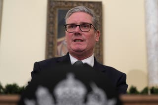 Britain’s prime minister Keir Starmer speaks during an event inside Downing Street