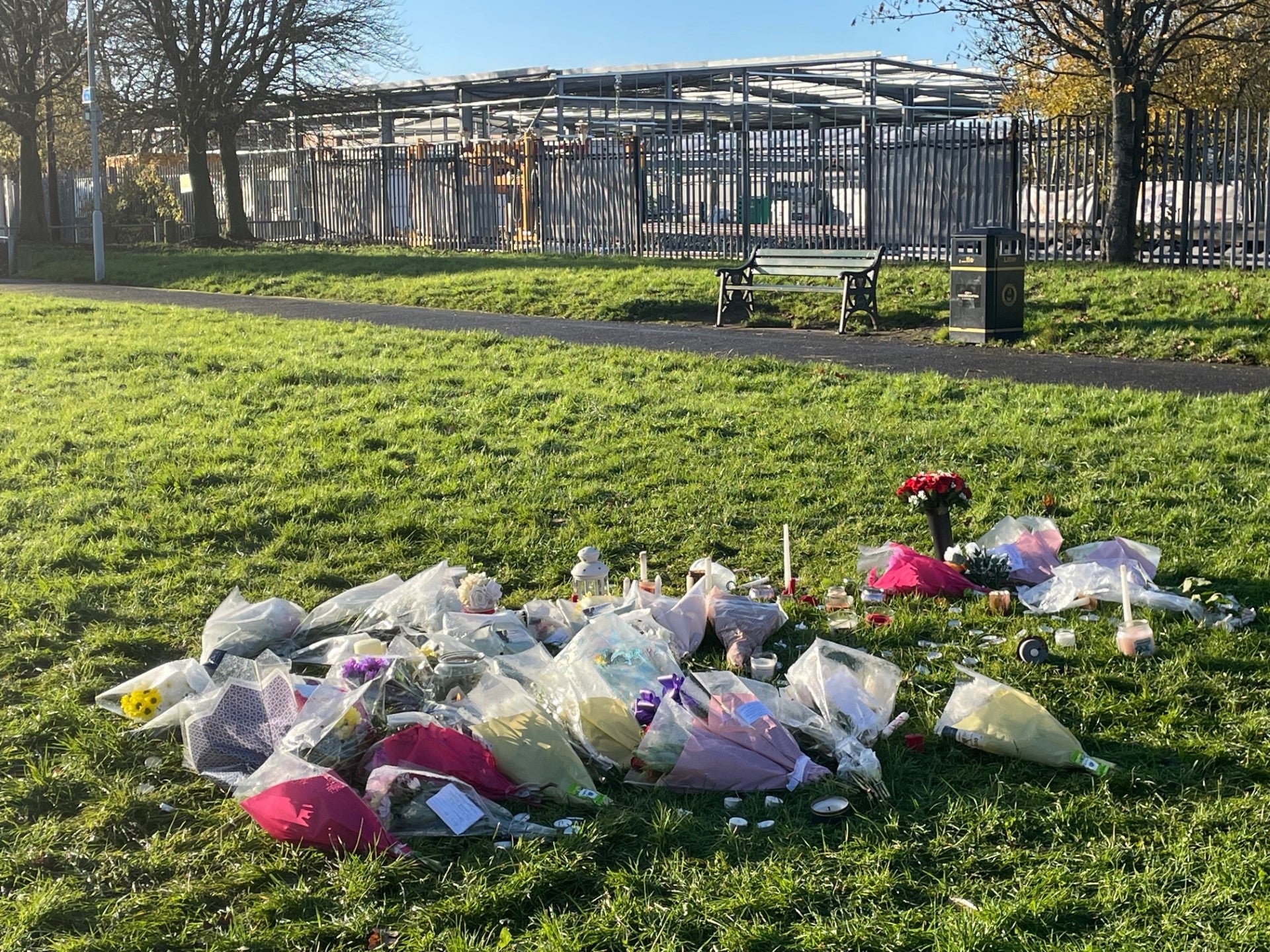 Floral tributes left at the scene in at Stowlawn playing fields in Wolverhampton where Shawn Seesahai died