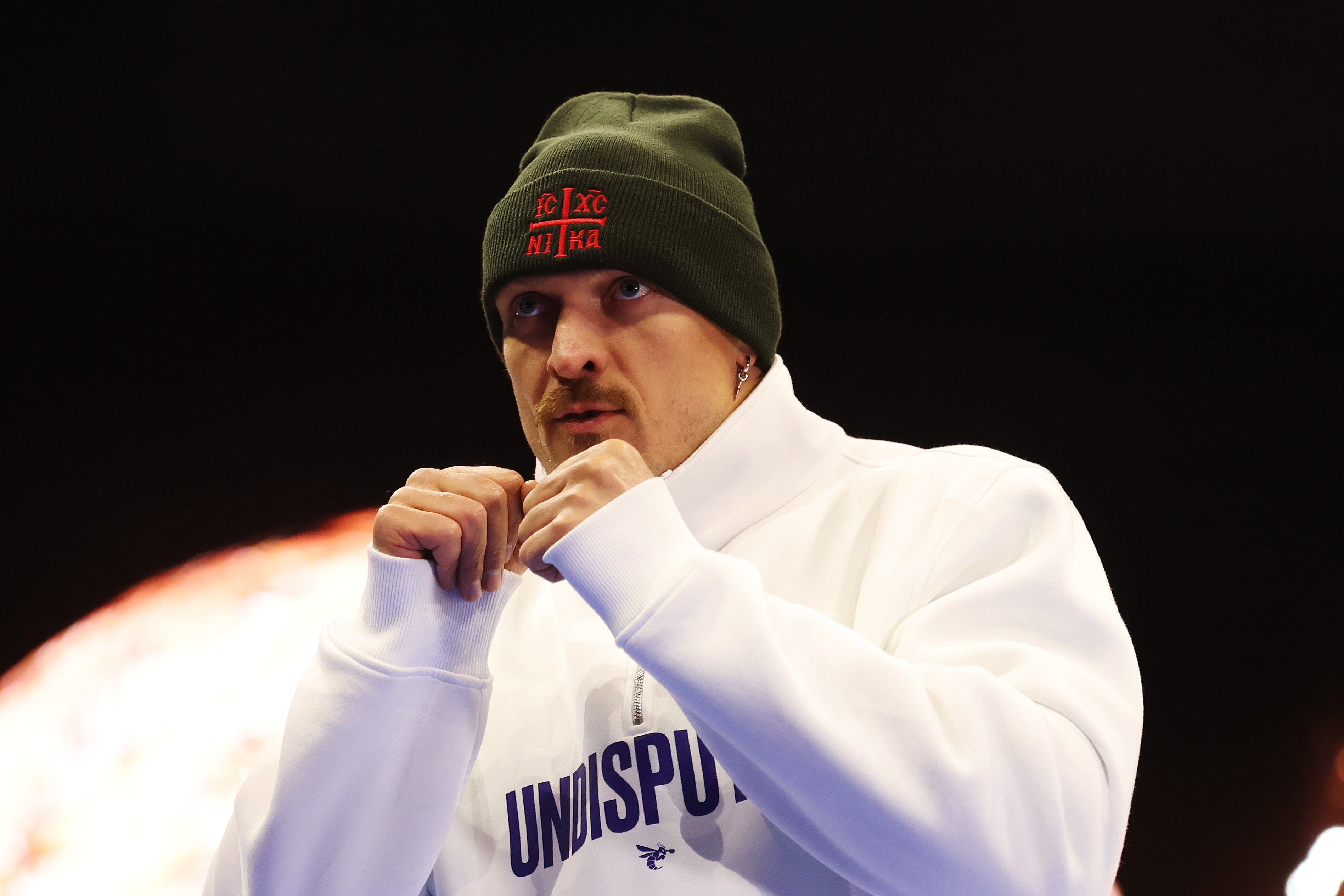 Usyk at the open workouts for his rematch with Fury