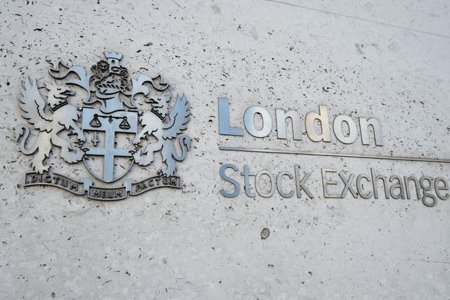 File photo dated 06/02/18 of a view of the London Stock Exchange sign in the City of London, as the FTSE 100 plunged on Thursday morning (Kirsty O’Connor/PA)