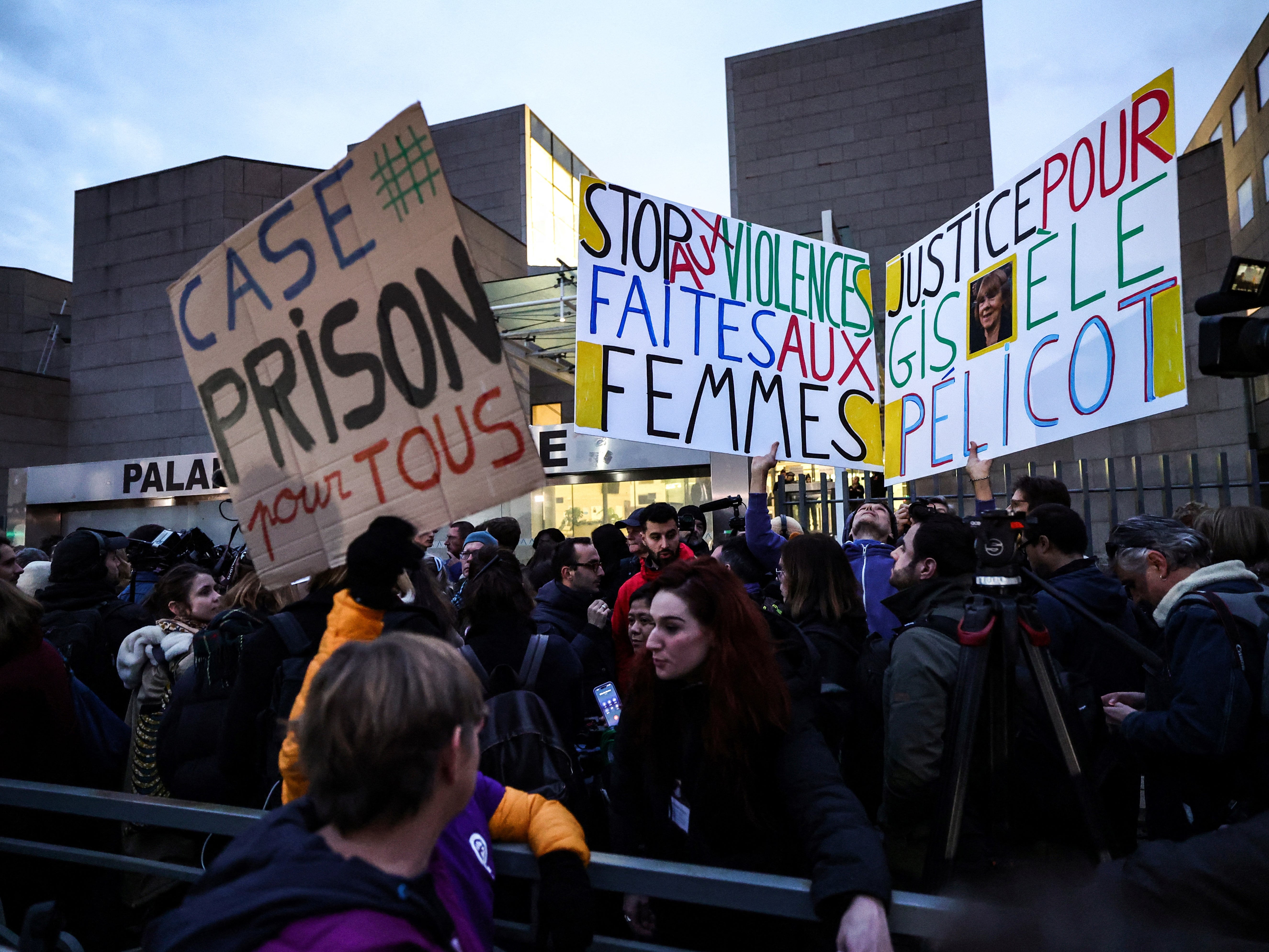 Supporters with placards reading “Christmas in prison, Easter in prison” and “All the women on earth support you, thank you Gisèle” gathered outside the court