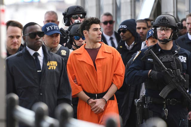 <p>Luigi Mangione, a suspect in the fatal shooting of UnitedHealthcare CEO Brian Thompson, is escorted by police Thursday, Dec. 19, 2024, in New York</p>
