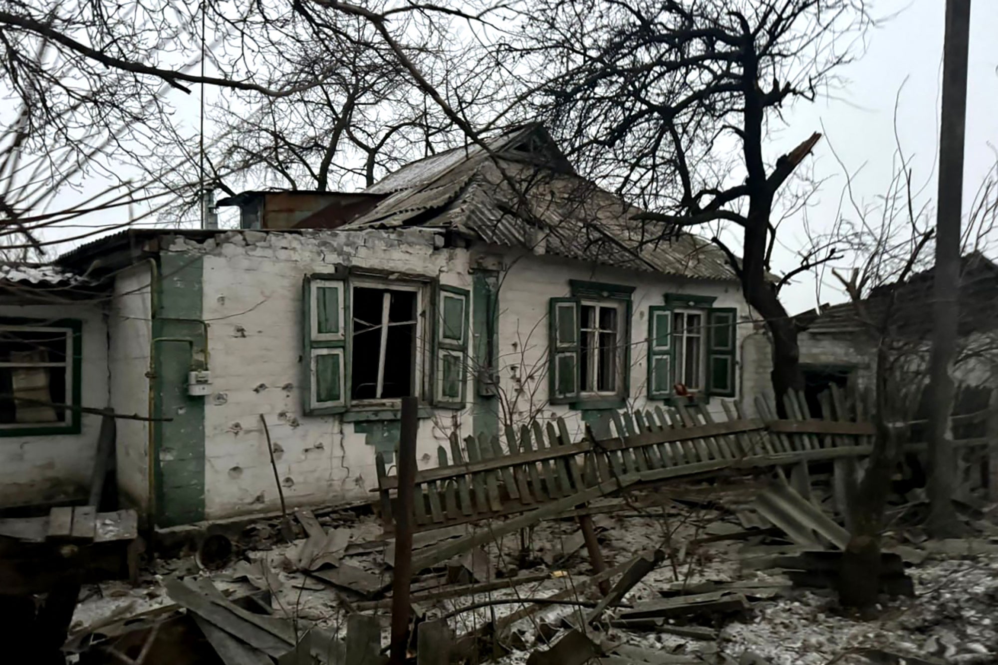 A house damaged as a result of a missile attack in Shevchenkove, Kharkiv region