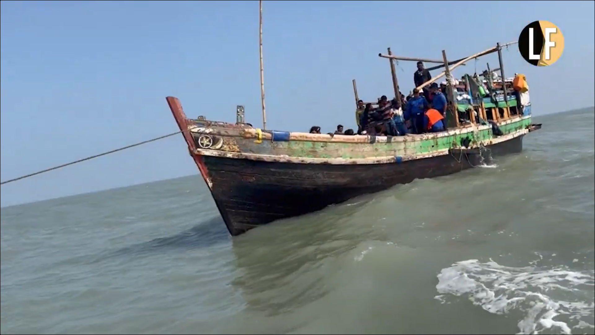 A fishing trawler believed to be carrying Rohingya refugees from Myanmar rescued by Sri Lankan army