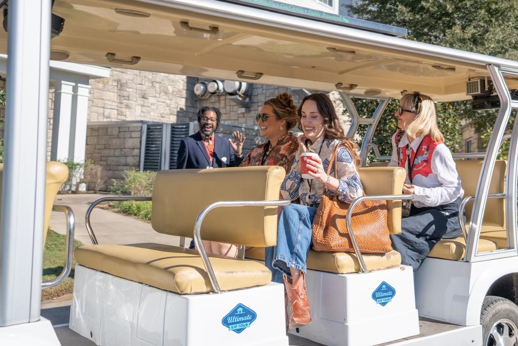 Zoe and her friends hit the course in a VIP golf cart