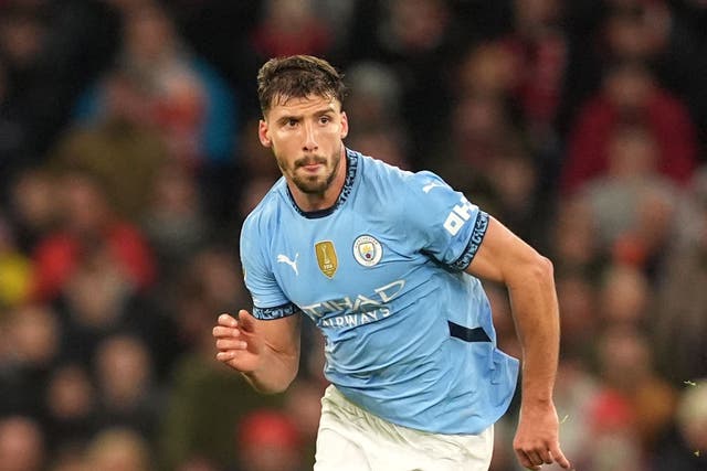 Manchester City’s Ruben Dias has a muscle injury (Martin Rickett/PA).