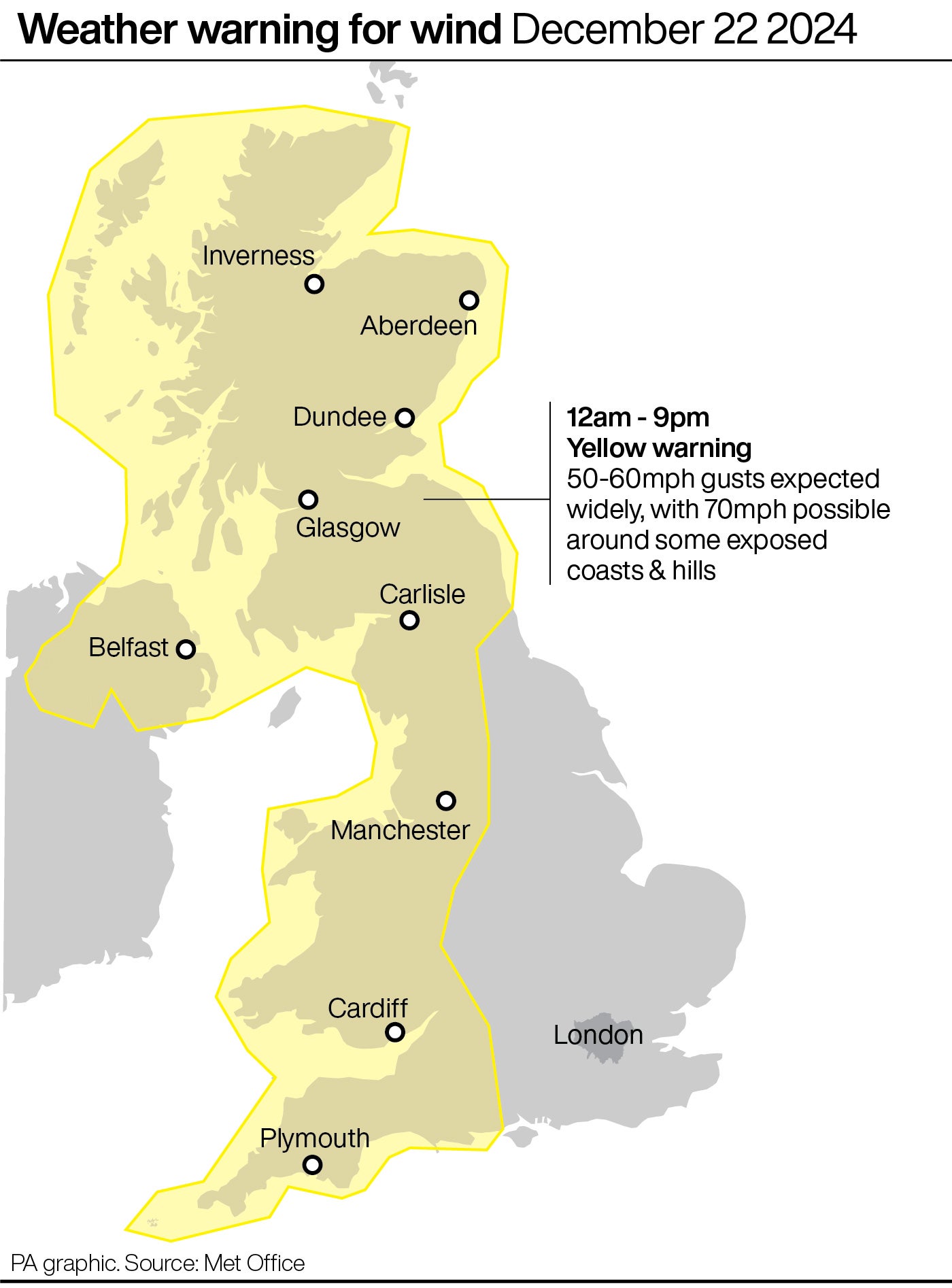 The yellow weather warning for win on Sunday