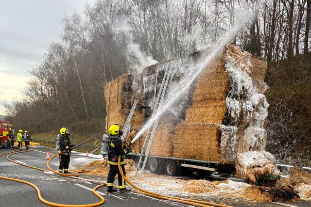 <p>A fire in a manger: Straw catches fire on the side of the M5 </p>