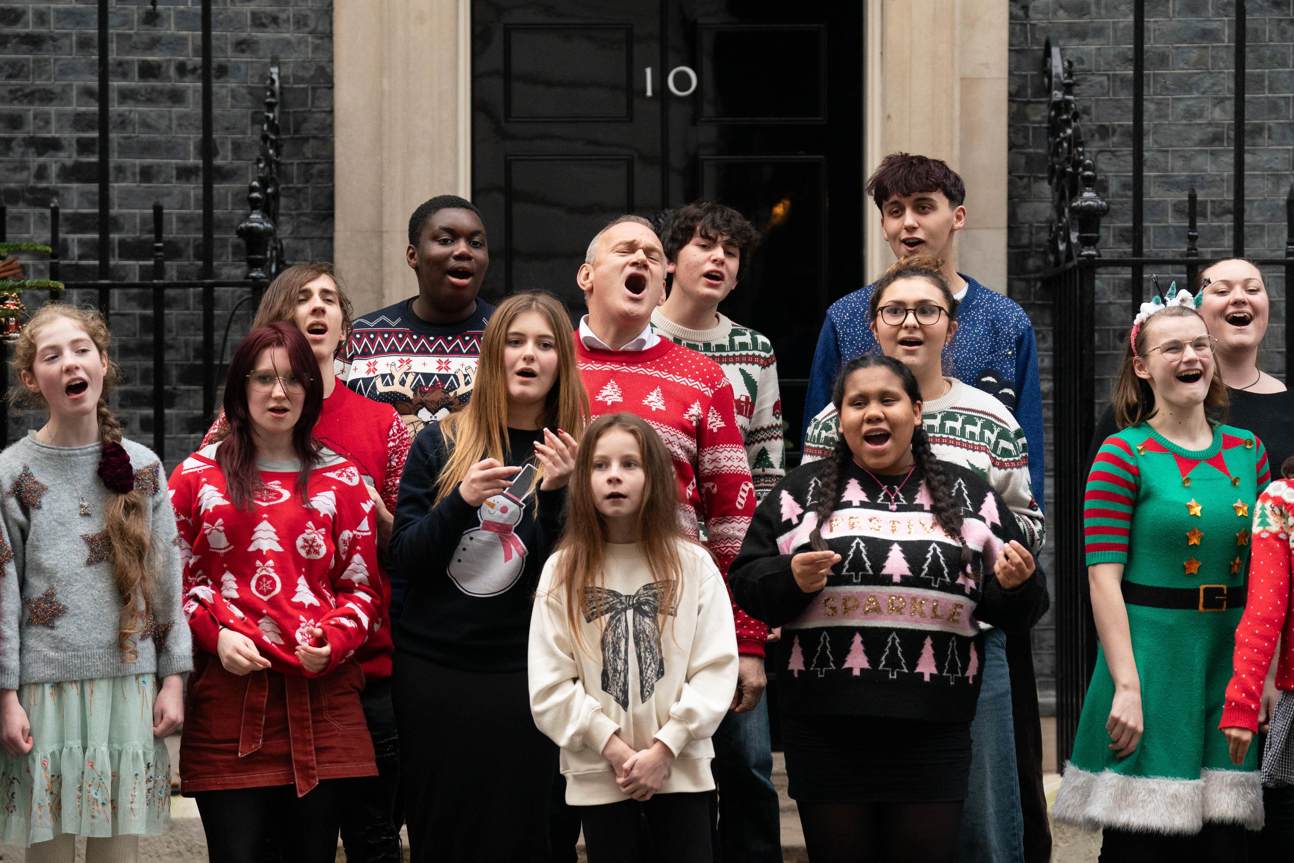 The Lib Dem leader performed Love Is Enough with the Bath Philharmonia Carers’ Choir in Downing Street (Stefan Rousseau/PA)