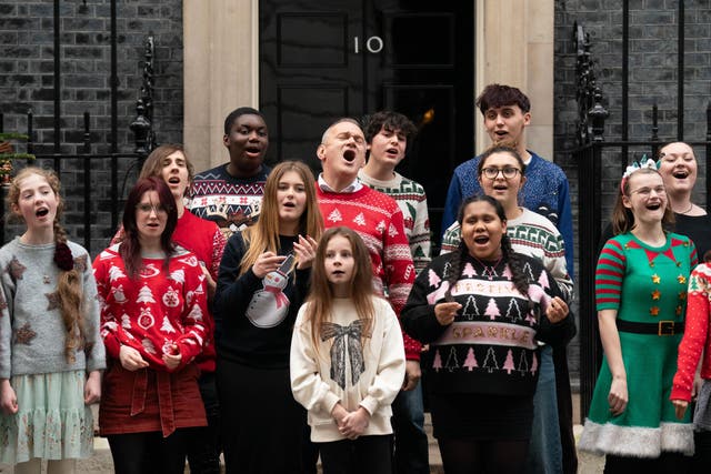 The Lib Dem leader performed Love Is Enough with the Bath Philharmonia Carers’ Choir in Downing Street (Stefan Rousseau/PA)