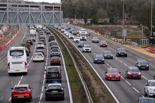 Slow moving traffic on the M42 close to Birmingham (PA)