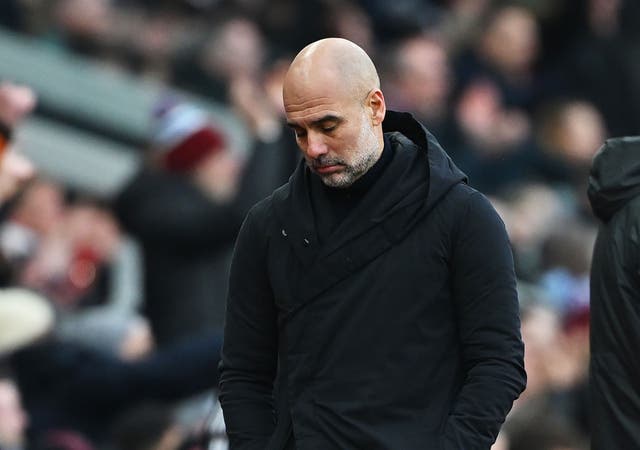 <p>Pep Guardiola watched Man City suffer a ninth defeat in 12 games  </p>