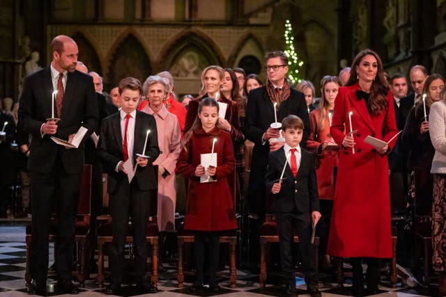 The Prince of Wales, Prince George, Princess Charlotte, Prince Louis and the Princess of Wales during the Together At Christmas carol service at Westminster Abbey in London (Aaron Chown/PA)