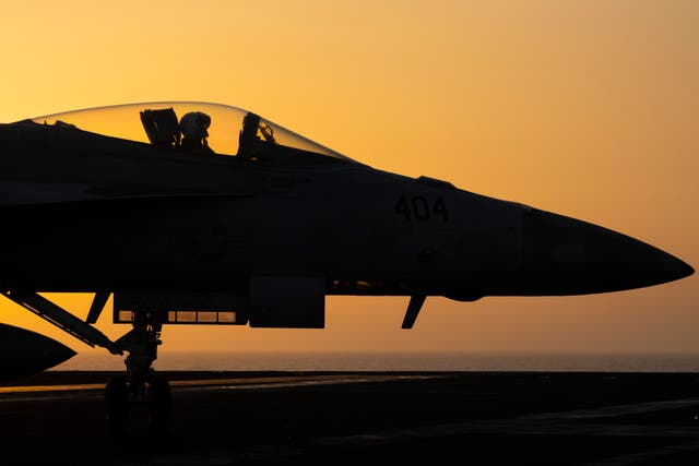 <p>File. A fighter jet maneuvers on the deck of the USS Dwight D Eisenhower carrier in the Red Sea on 11 June 2024</p>