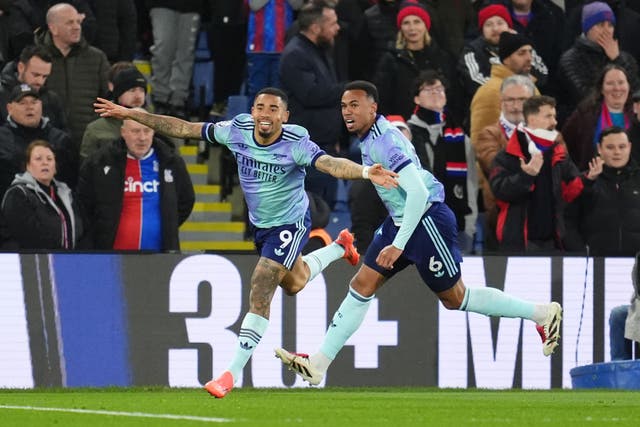 Arsenal’s Gabriel Jesus (left) ended his long Premier League goal drought against Crystal Palace (Adam Davy/PA).