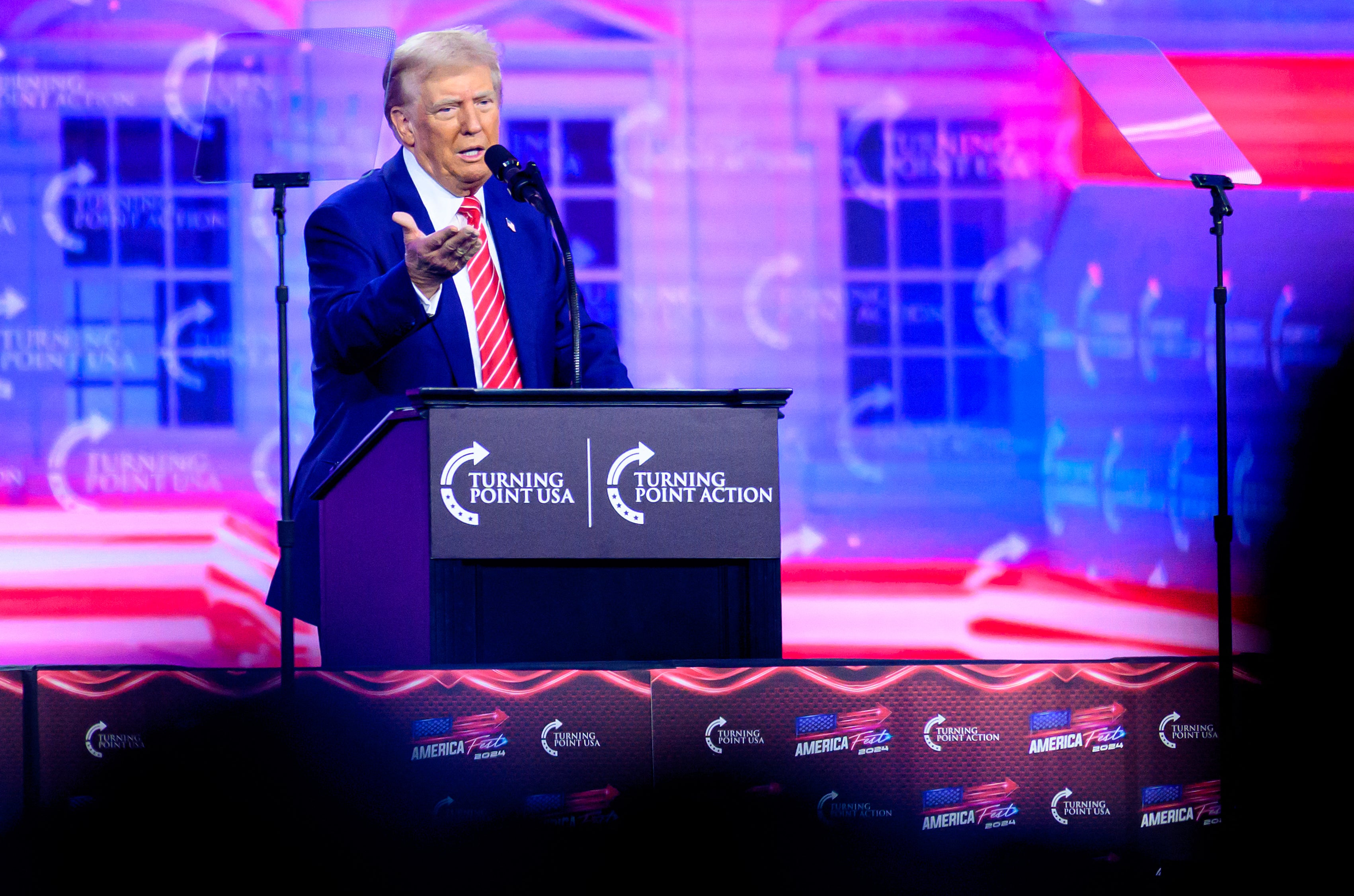 US President-elect Donald Trump speaks during Turning Point’s annual AmericaFest 2024 in Phoenix, Arizona, on December 22, 2024. (Photo by JOSH EDELSON / AFP) (Photo by JOSH EDELSON/AFP via Getty Images)