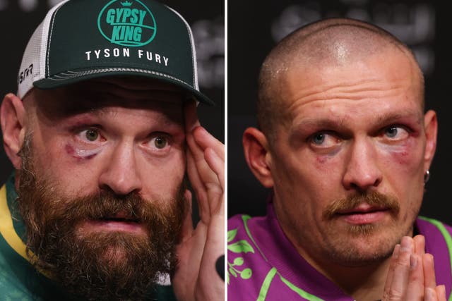 <p>Tyson Fury (left) and Oleksandr Usyk after their rematch in Riyadh</p>