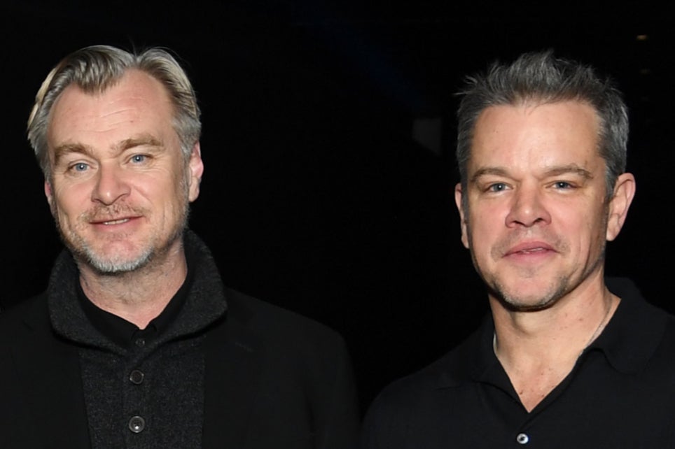 Christopher Nolan and Matt Damon promoting ‘Oppenheimer'