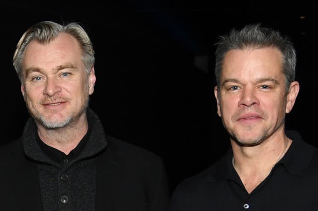 <p>Christopher Nolan and Matt Damon promoting ‘Oppenheimer'</p>