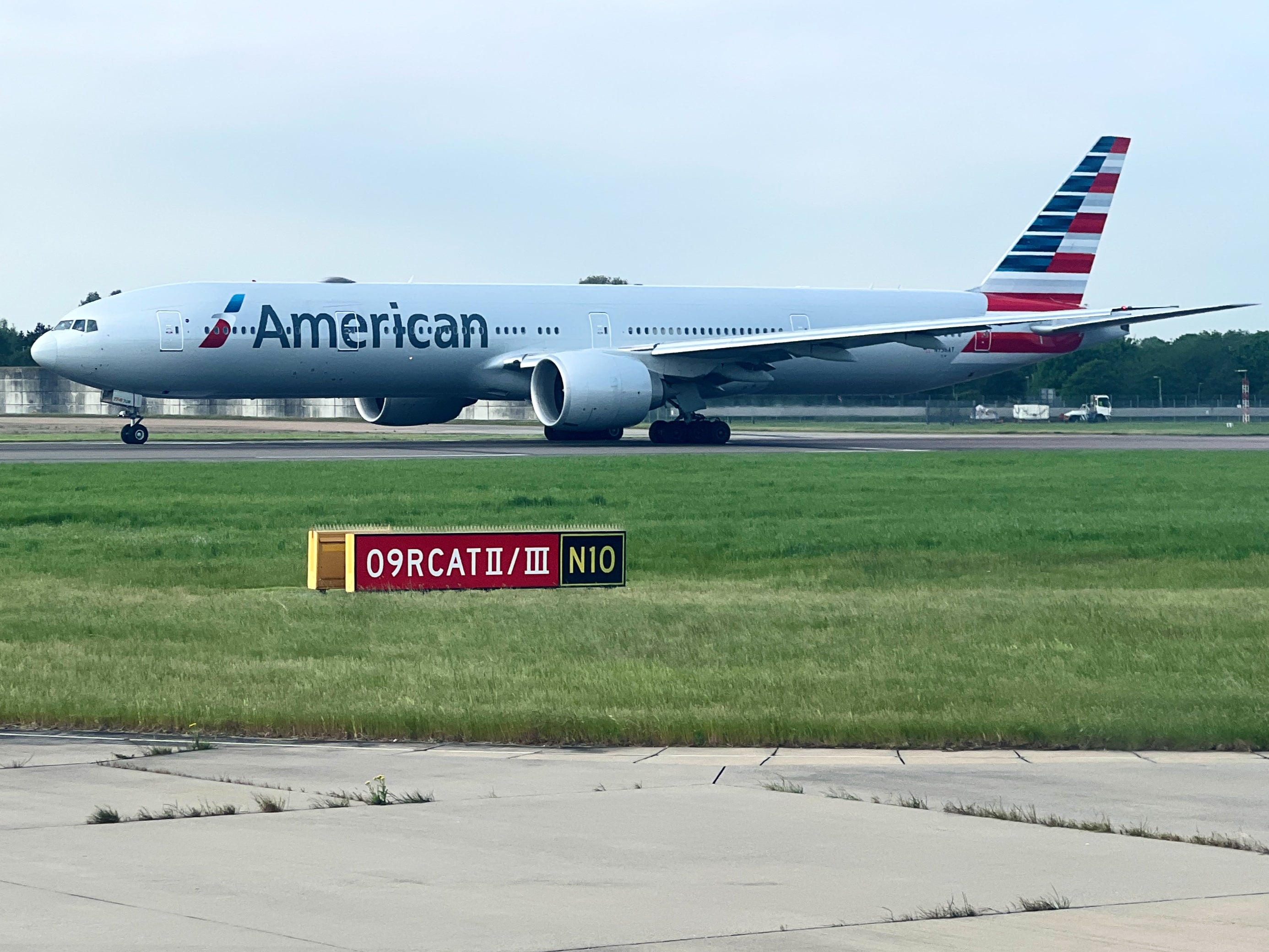 Waiting game: an American Airlines Boeing 777 at Heathrow, where flights were held during a ground stop on Christmas Eve