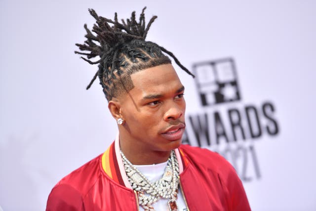 <p>Lil Baby attending the BET Awards in 2021</p>