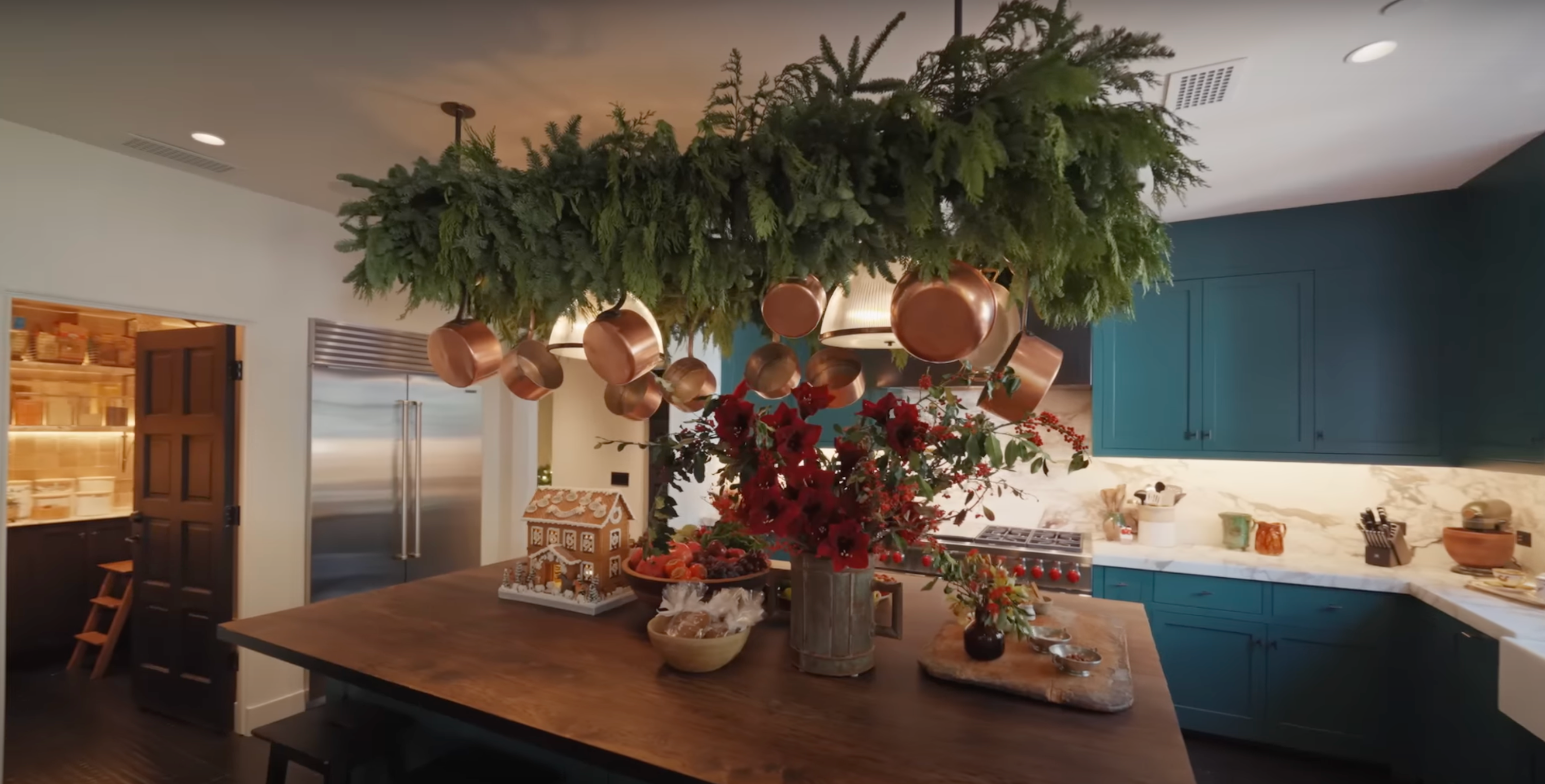 Jenner’s chef-style kitchen decorated for Christmas