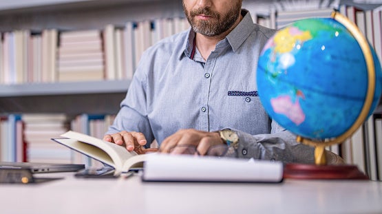 Geographers study the Earth and the distribution of its land, features, and inhabitants