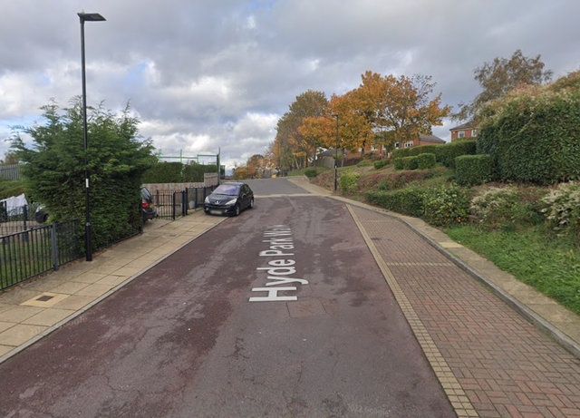 <p>The black Ford Fiesta crashed in The Hyde Park Walk area of Sheffield on Monday </p>