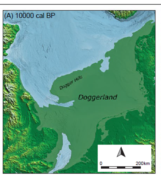 Ausgestorbene Steinzeiterde (ca. 8000 v. Chr.), die heute unter der südlichen Hälfte der Nordsee liegt