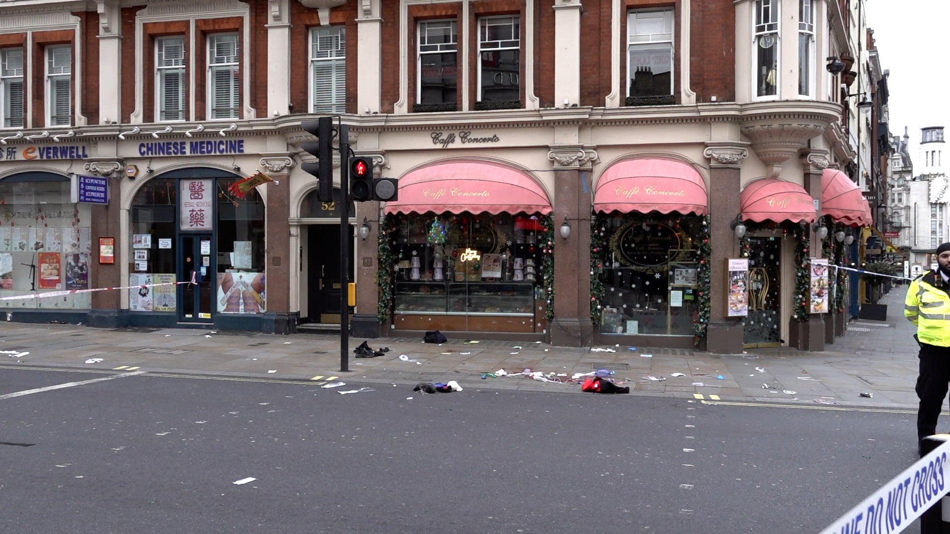 The scene on Shaftesbury Avenue on Christmas morning