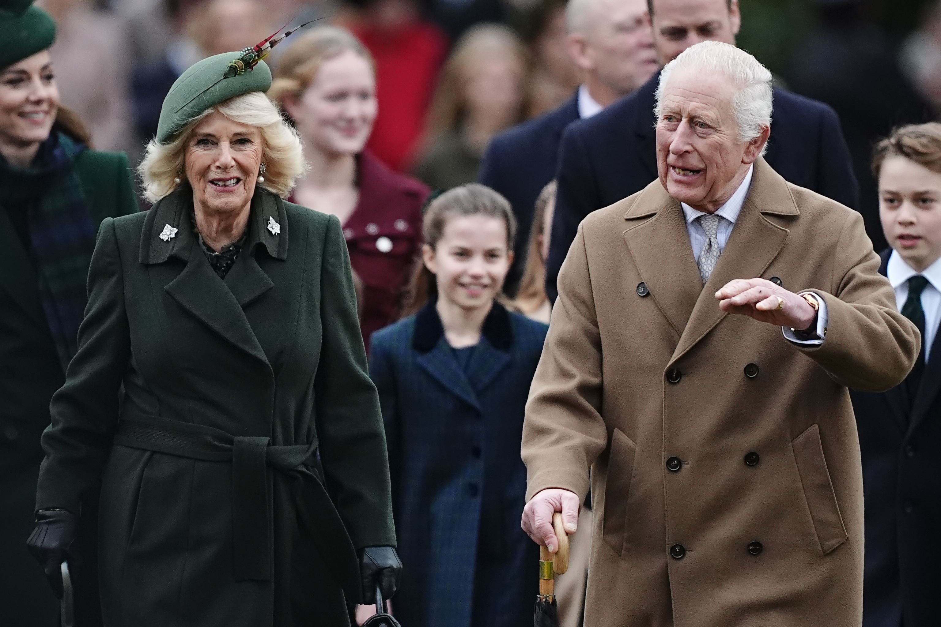 The King and Queen attended the Christmas Day morning church service at St Mary Magdalene Church in Sandringham (Aaron Chown/PA)