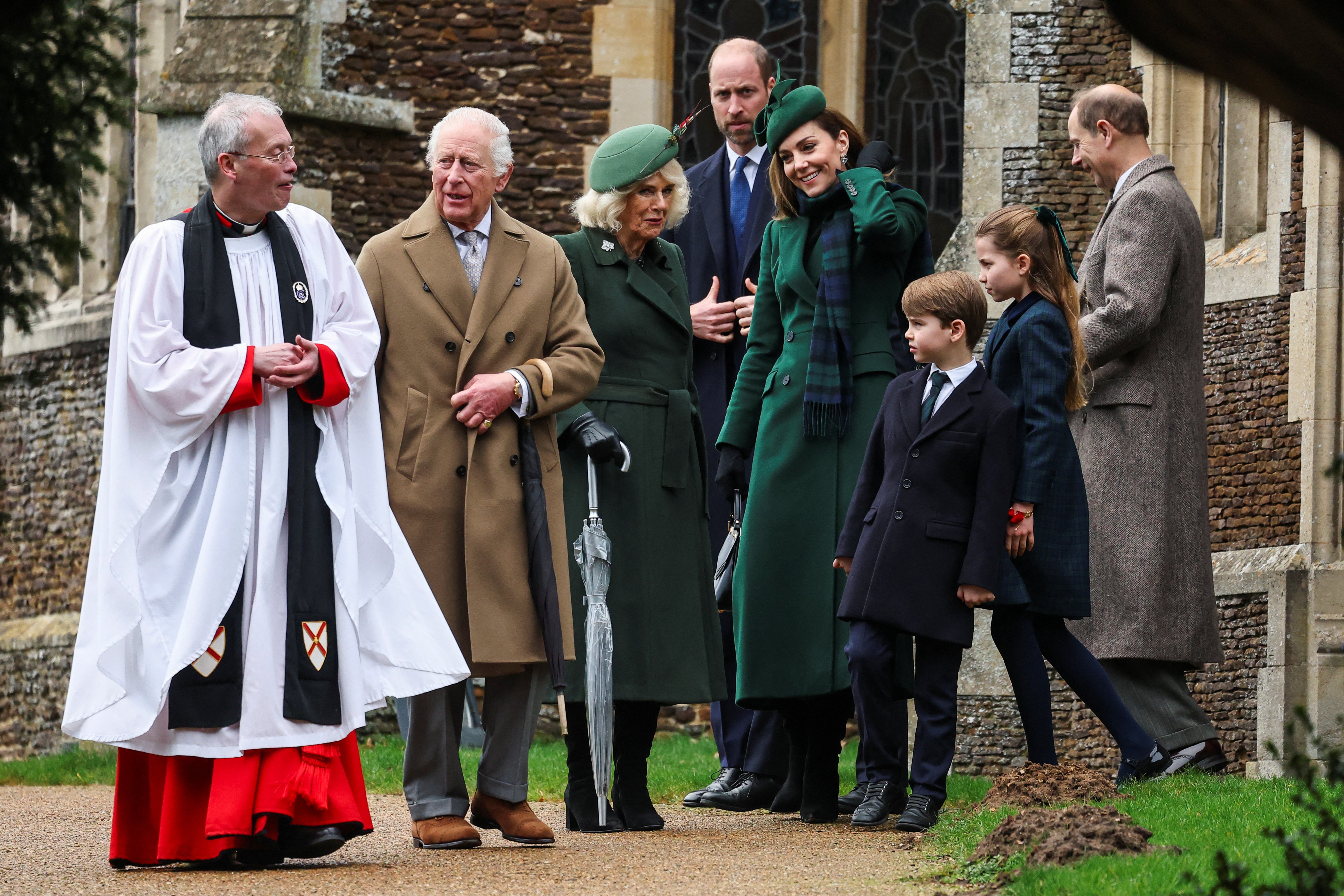 King Charles with Prince William, Kate and their children at Sandringham