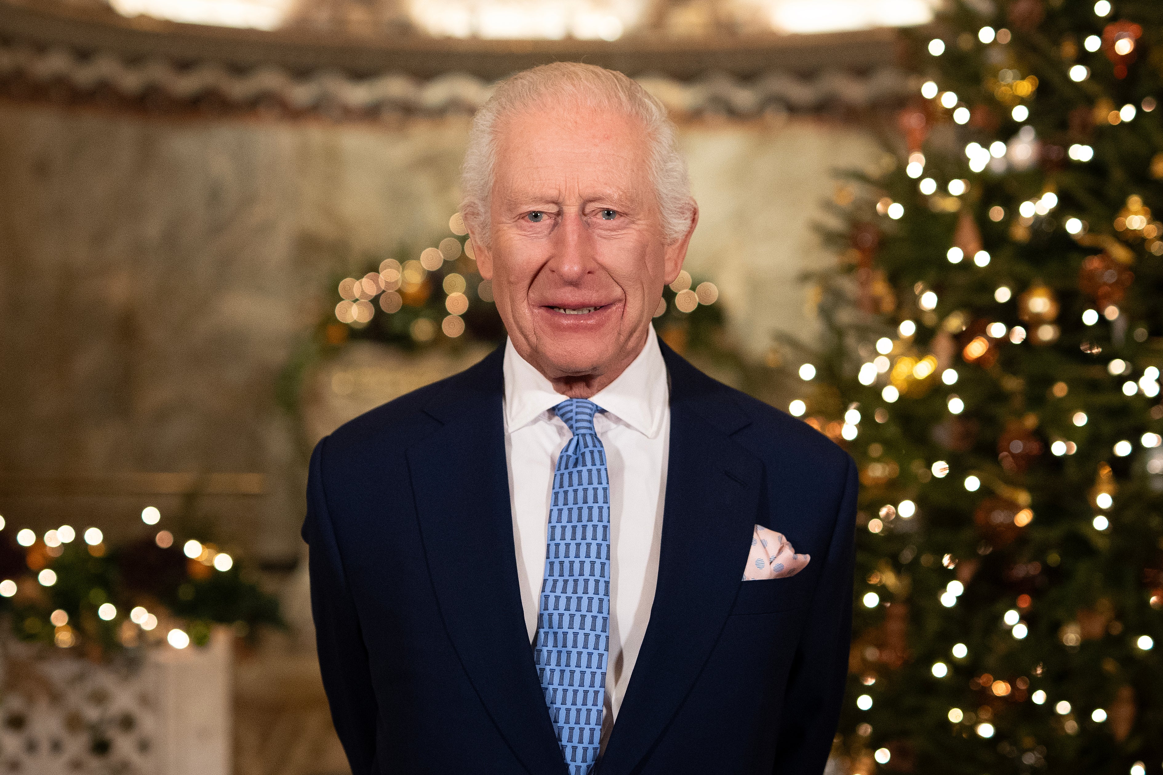 King Charles III during the recording of his Christmas message at the Fitzrovia Chapel in central London.