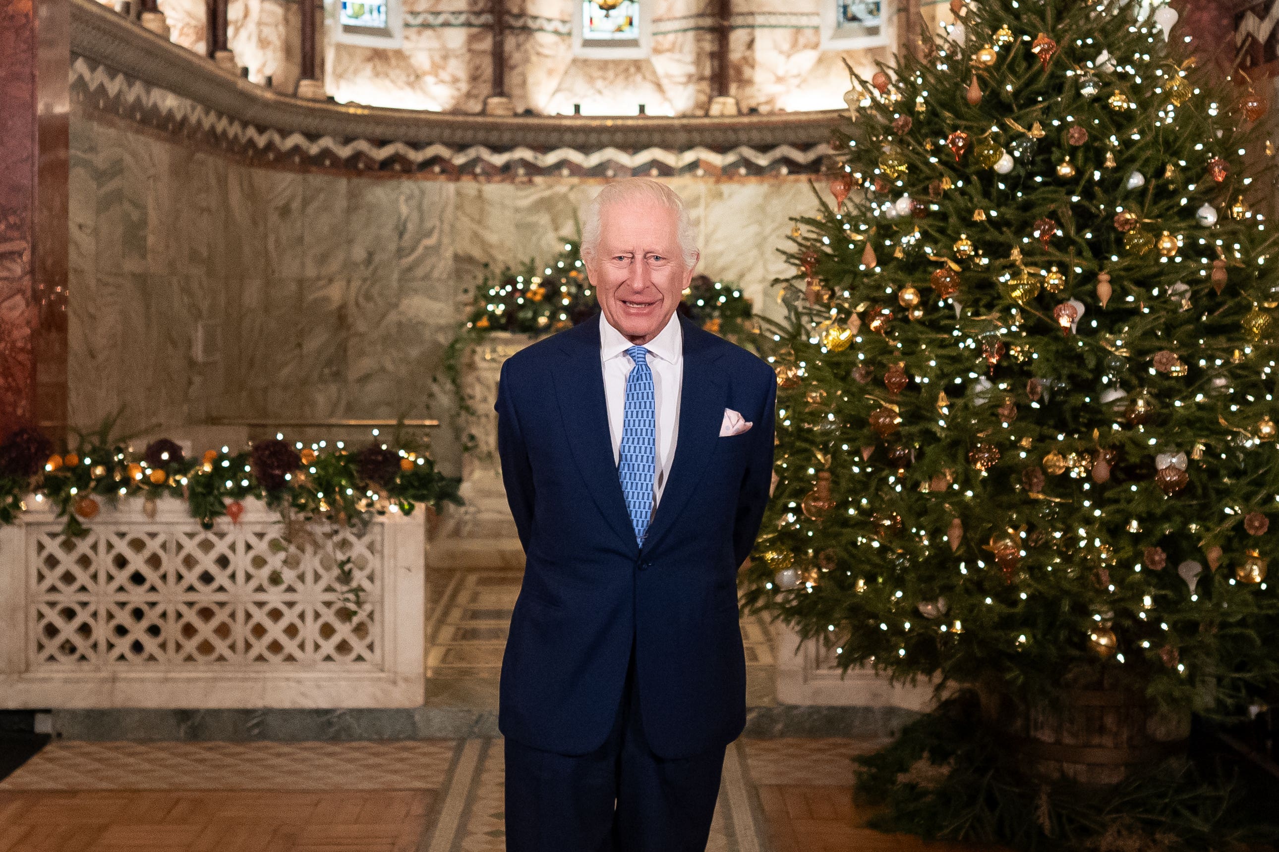 King Charles delivered his Christmas message at the Fitzrovia Chapel in central London (PA)