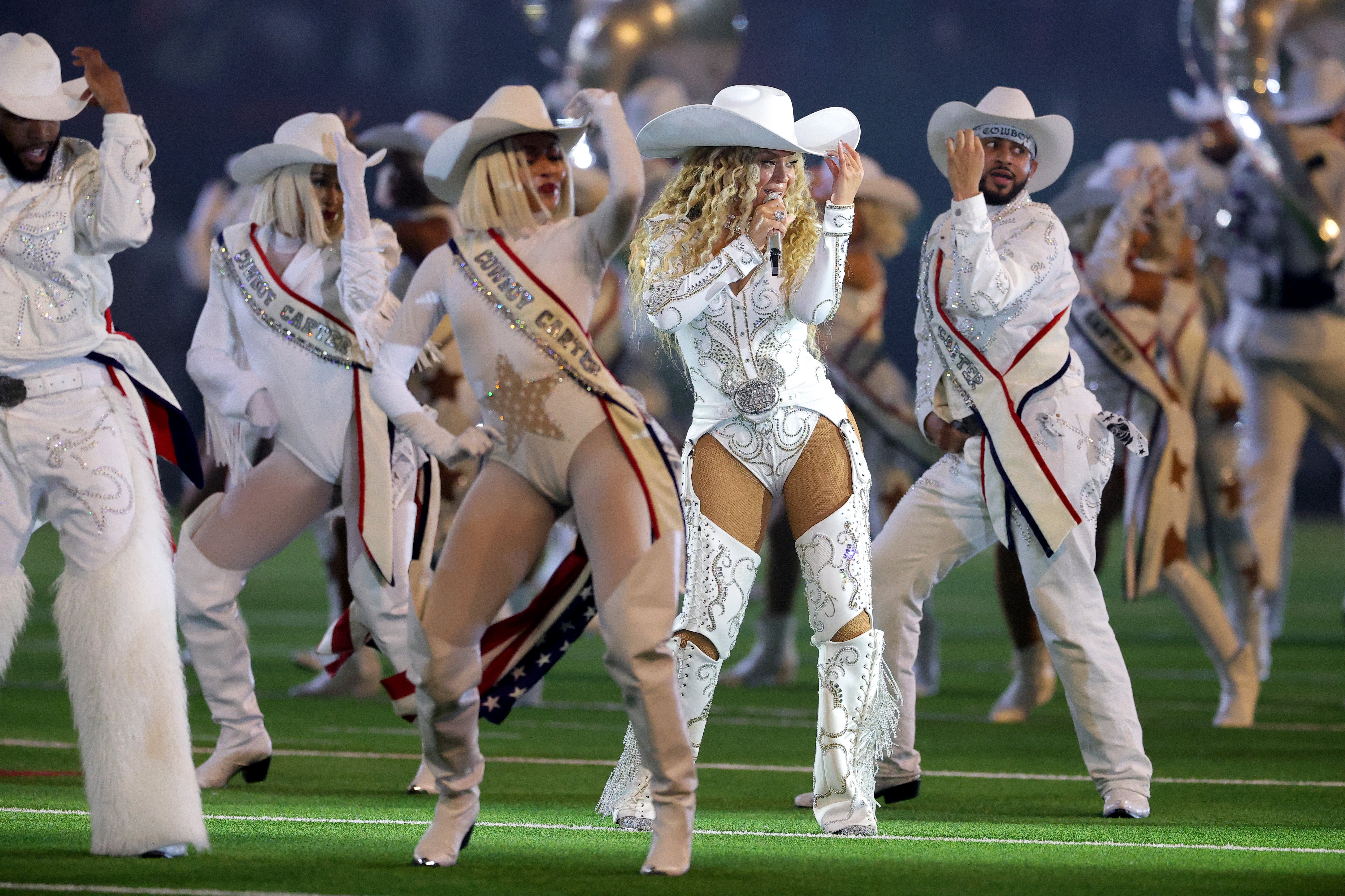 Beyoncé performs during the halftime show for the game between the Baltimore Ravens and the Houston Texans at NRG Stadium on December 25, 2024 in Houston, Texas