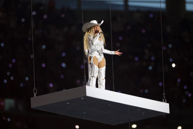 <p>Beyoncé performs during the halftime show for the game between the Baltimore Ravens and the Houston Texans at NRG Stadium on December 25, 2024 in Houston, Texas</p>