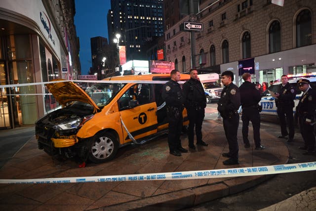 <p>Several people were injured after the taxi mounted the sidewalk and crashed into pedestrians </p>
