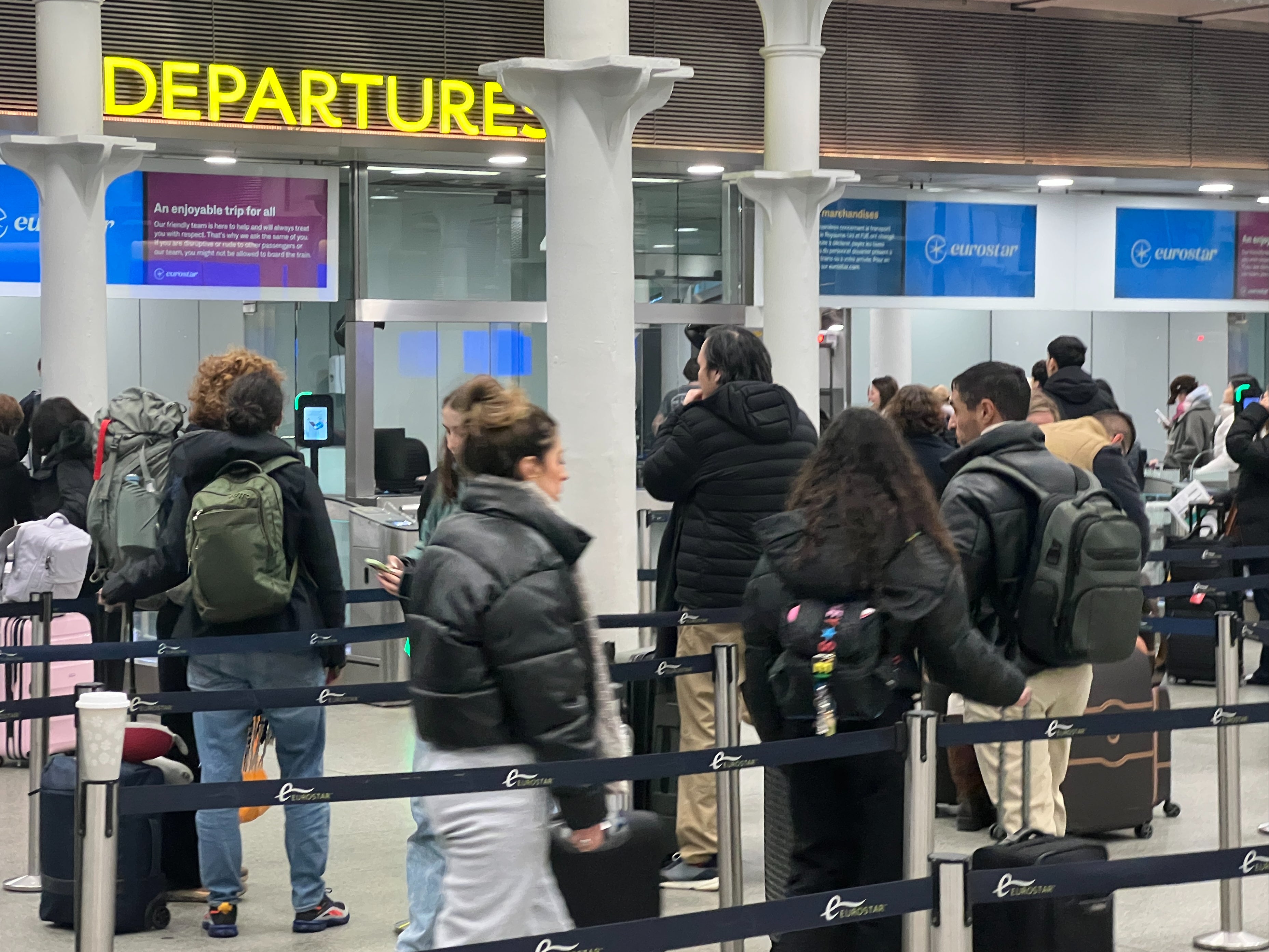 Action station: Eurostar passengers at London St Pancras International, one of the few UK railway stations open on Boxing Day