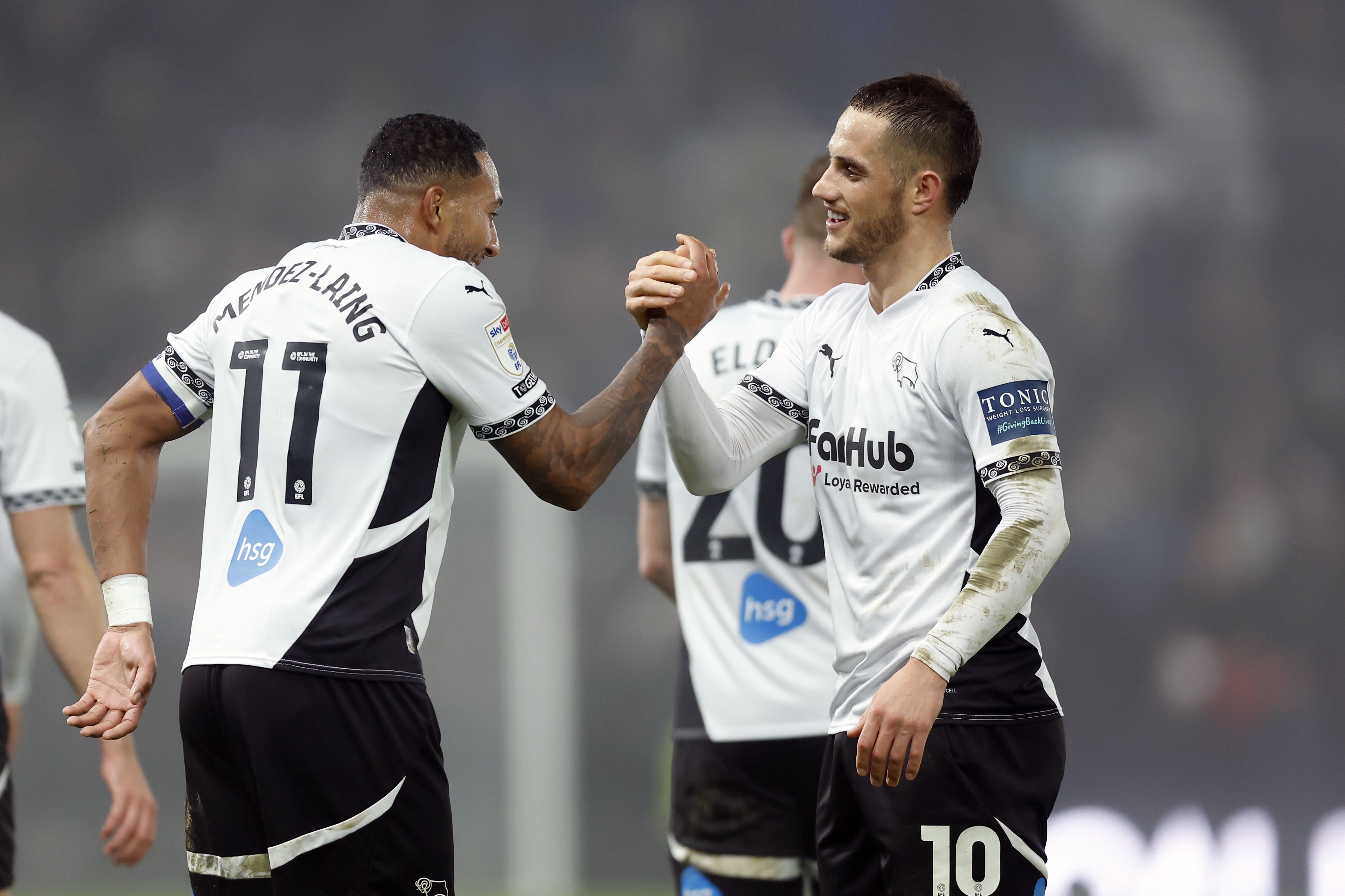 Jerry Yates, right, got on the scoresheet in Derby’s win (Nigel French/PA)