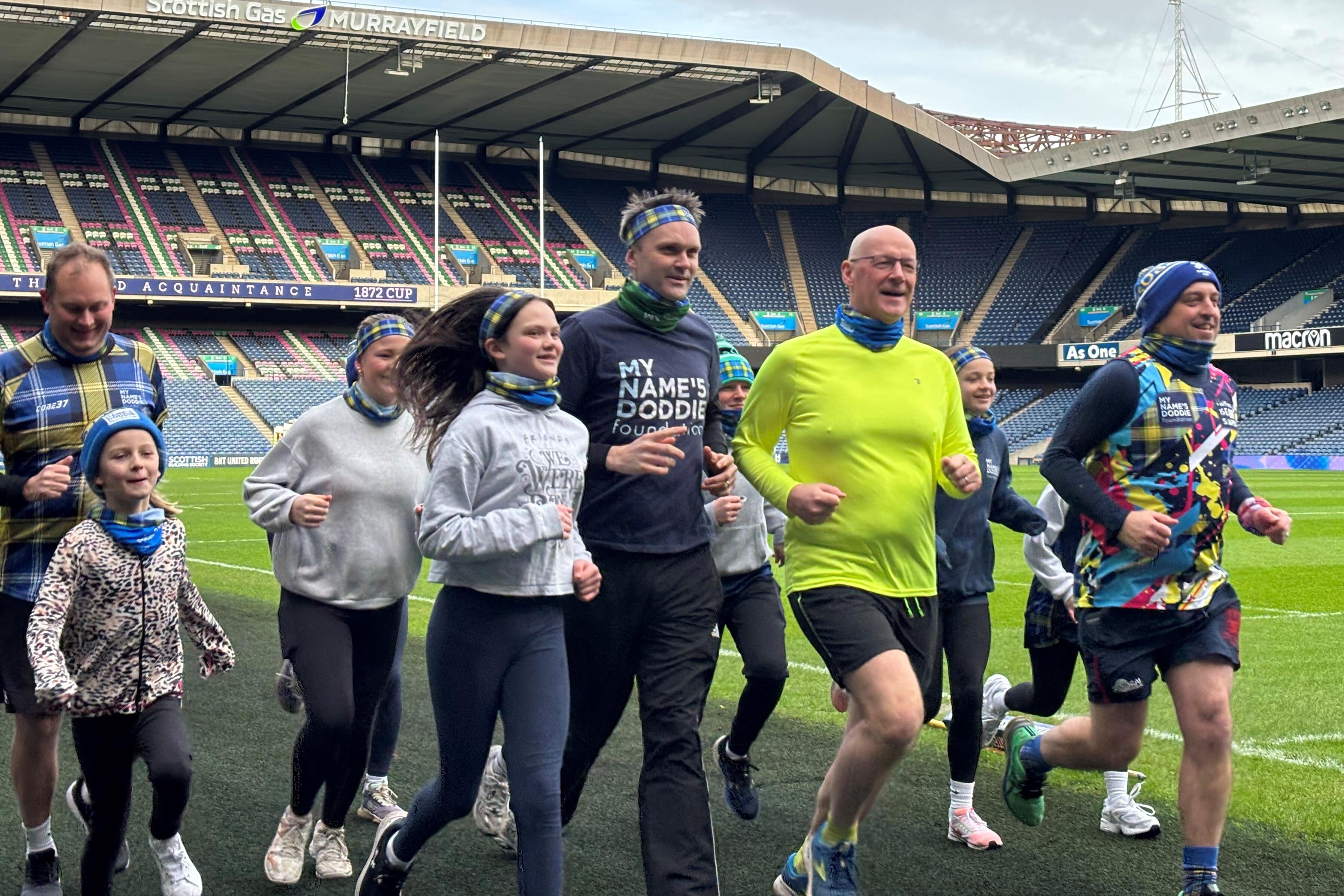 Scottish First Minister John Swinney was at Murrayfield Stadium in Edinburgh to sign up to take part in Doddie Aid 2025 and meet other Doddie Aid supporters (Nick Forbes/PA)