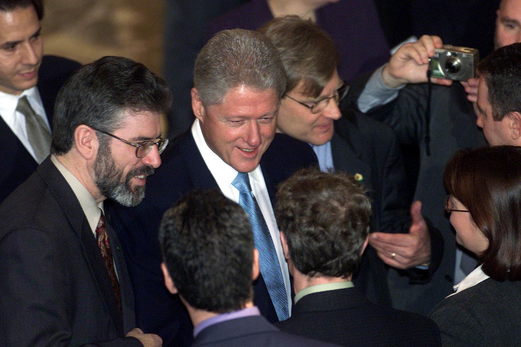 US president Bill Clinton and Sinn Fein leader Gerry Adams (Paul Faith/PA)