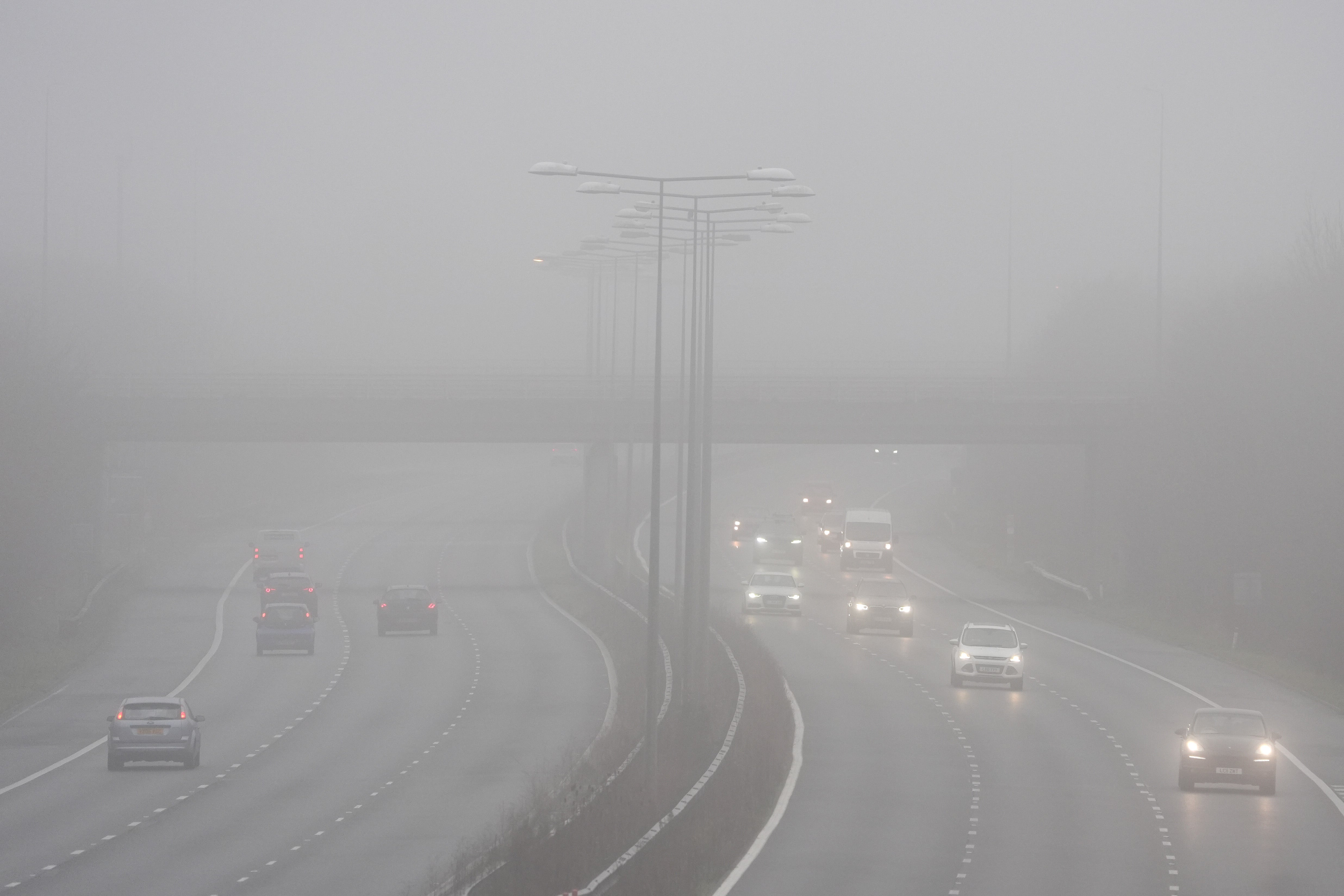 Thick fog descended on the UK for several days, causing travel disruption across the country