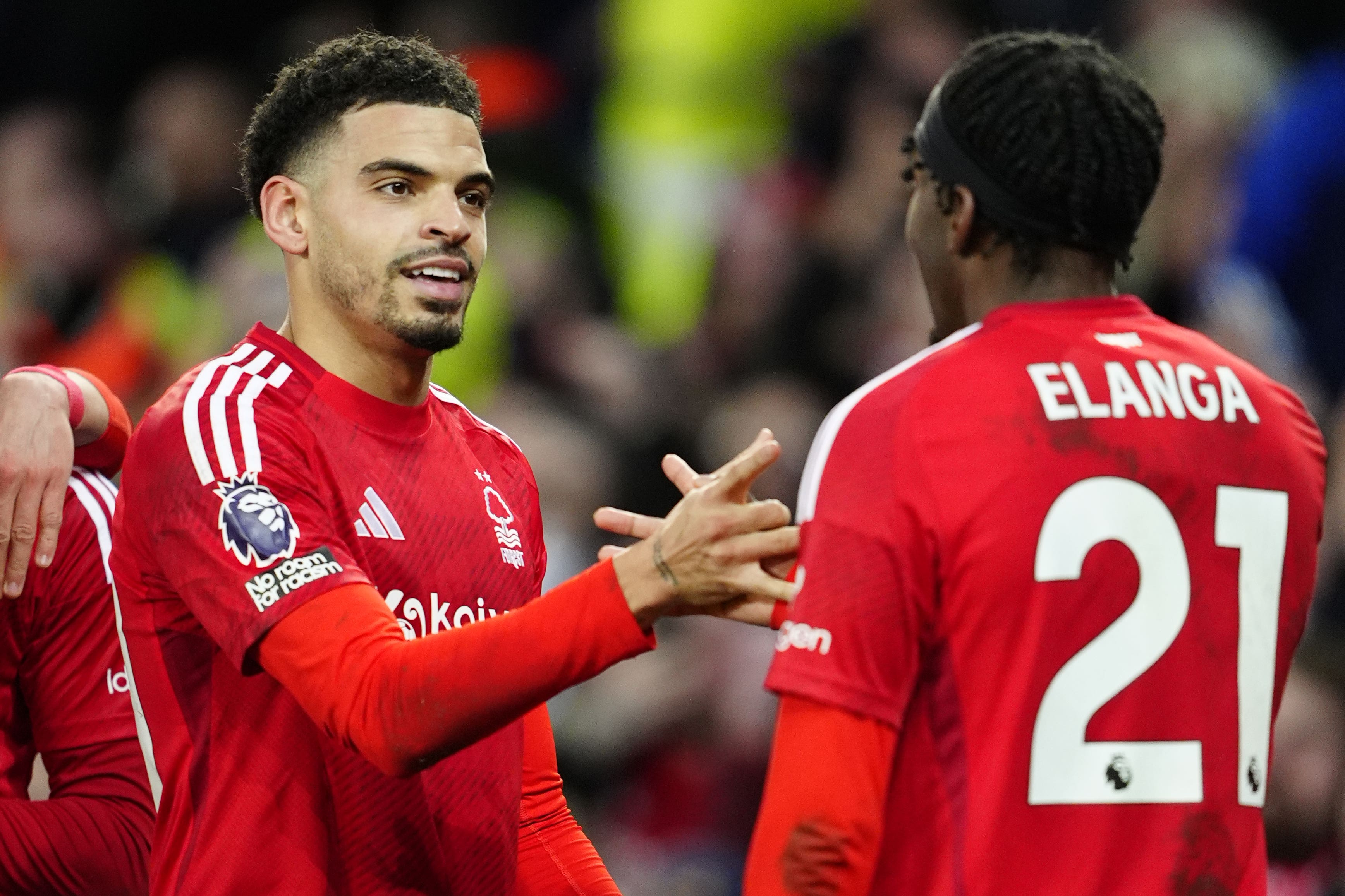 Morgan Gibbs-White celebrates scoring Forest’s second goal (Peter Byrne/PA)