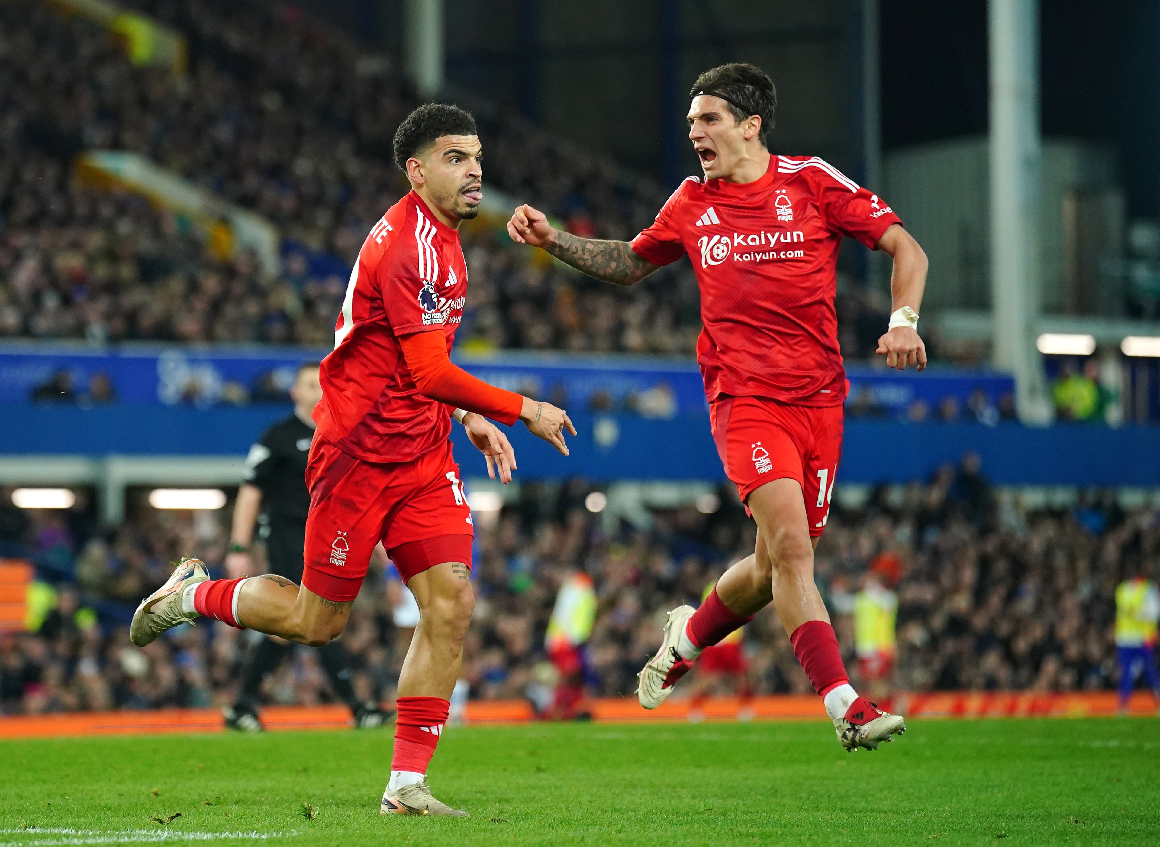 Morgan Gibbs-White celebrates scoring Forest’s second goal (Peter Byrne/PA)