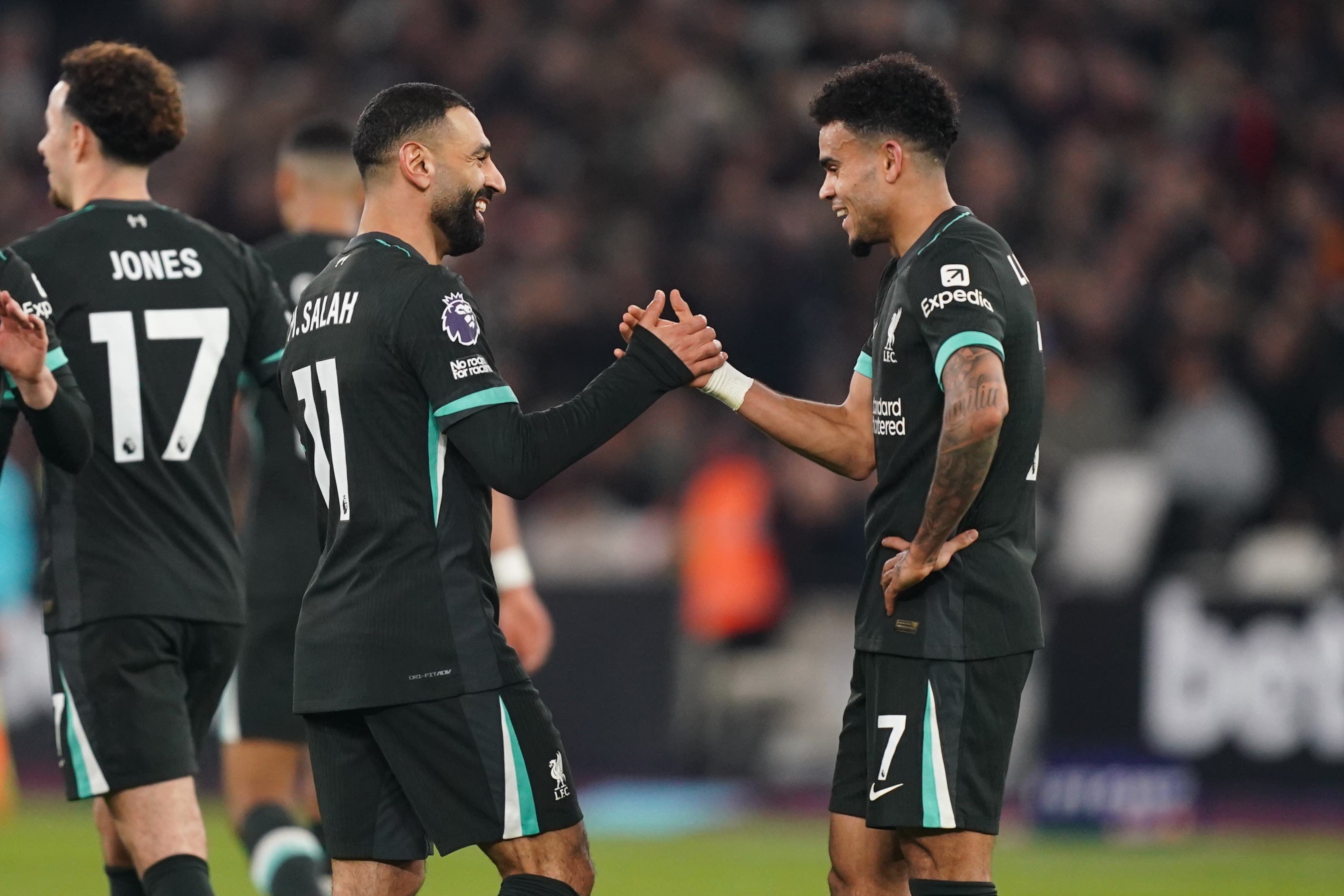 Mohamed Salah, left, was in brilliant form at the London Stadium (James Manning/PA)