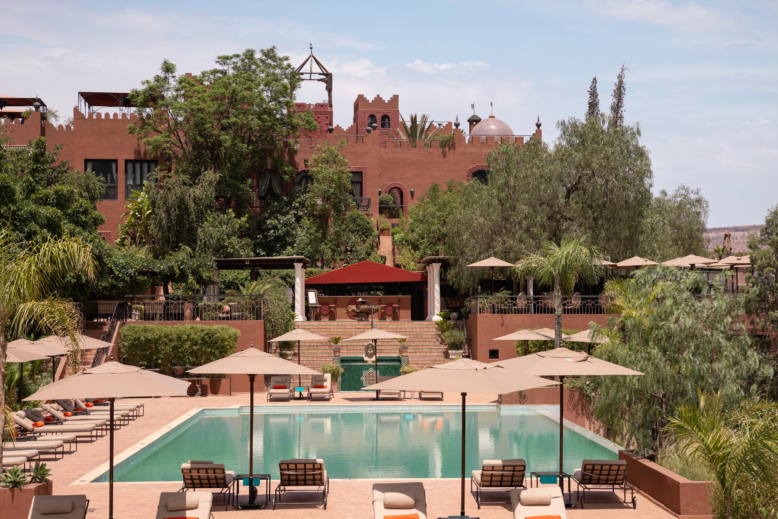 The hotel’s main pool overlooking the main kasbah and valley beyond